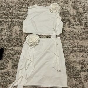 White Rosette Skirt Set